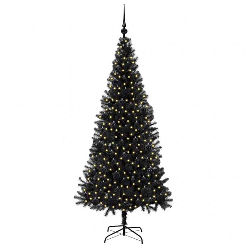 Choinka z 300 diodami LED z podstawą Czarny 180 cm PVC
