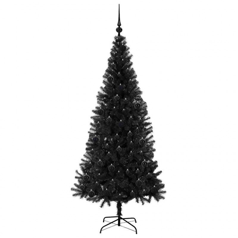 Choinka z 300 diodami LED z podstawą Czarny 180 cm PVC