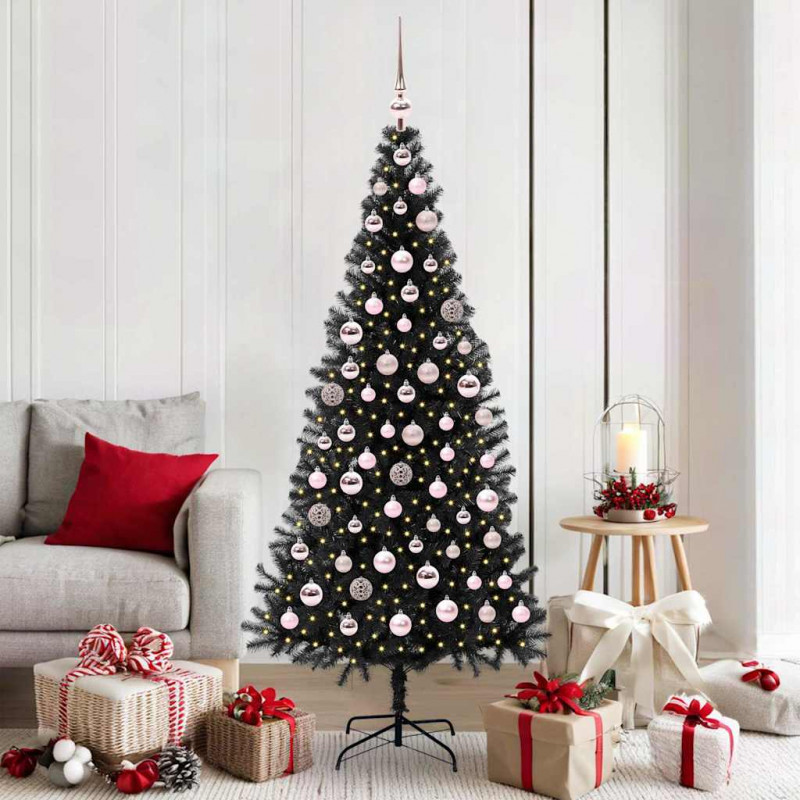 Choinka z 300 diodami LED z podstawą Czarny 180 cm PVC
