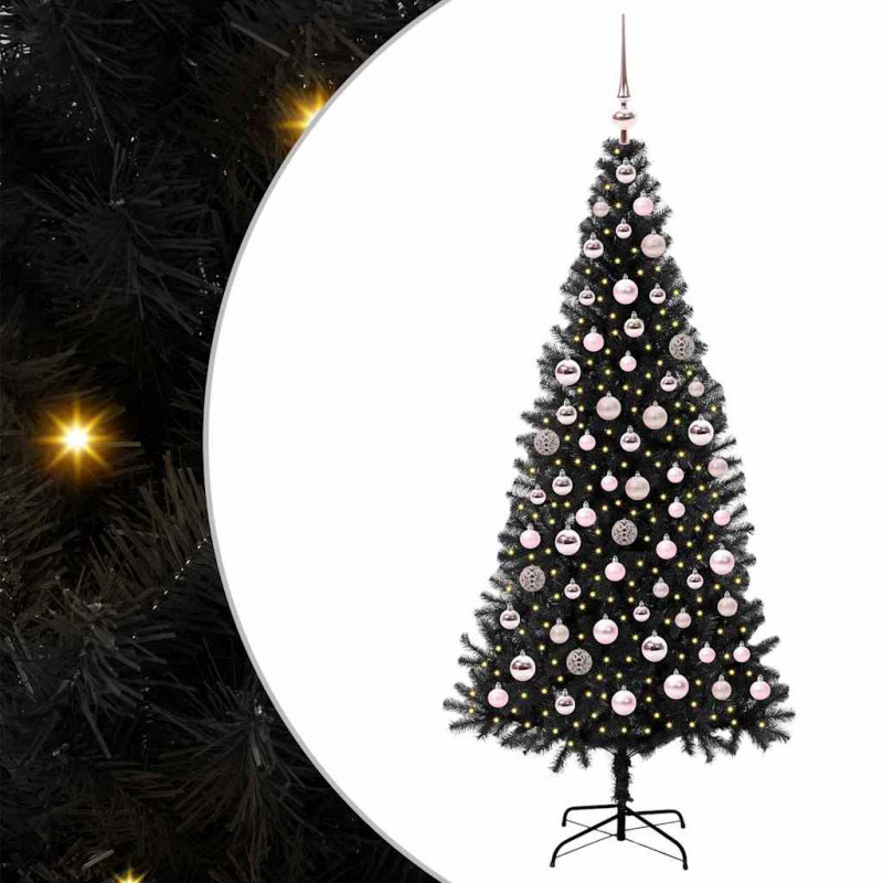 Choinka z 300 diodami LED z podstawą Czarny 180 cm PVC