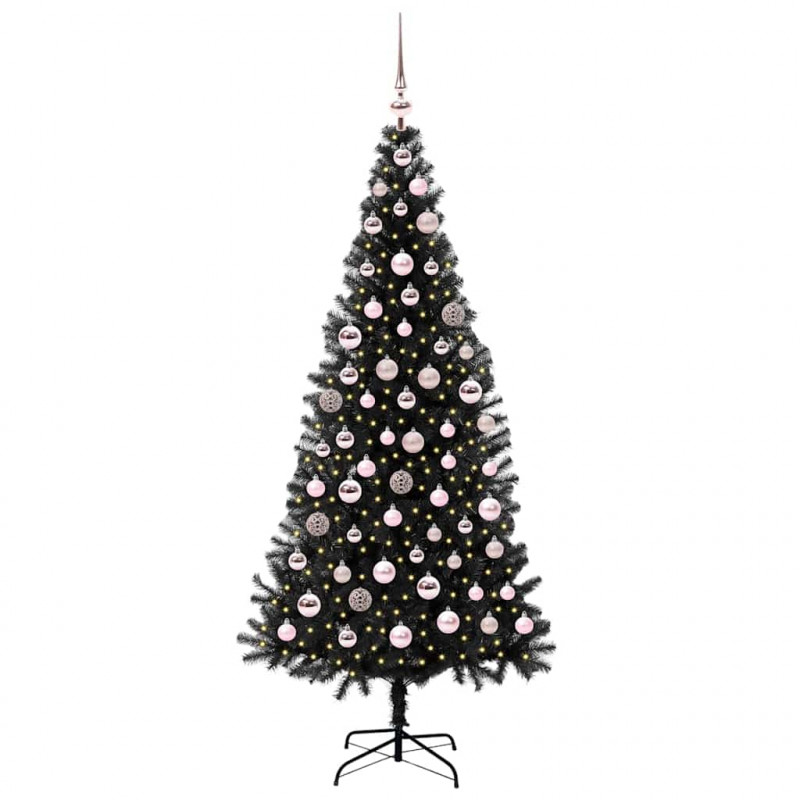 Choinka z 300 diodami LED z podstawą Czarny 180 cm PVC