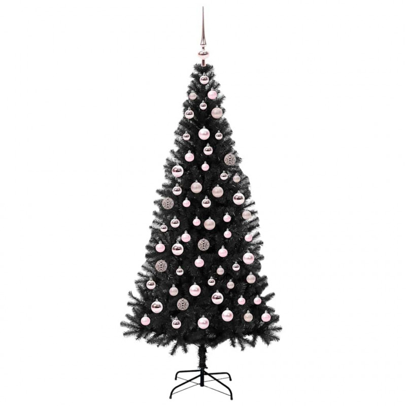 Choinka z 300 diodami LED z podstawą Czarny 180 cm PVC