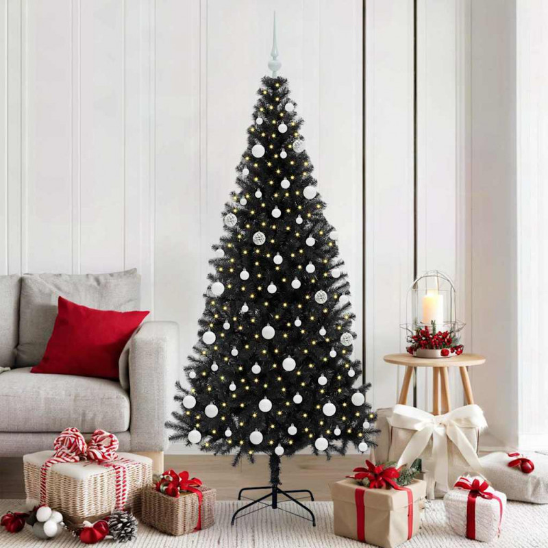 Choinka z 300 diodami LED z podstawą Czarny 180 cm PVC
