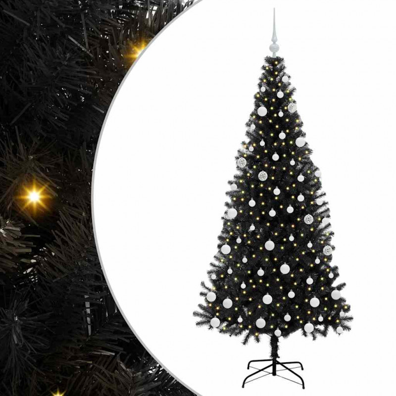 Choinka z 300 diodami LED z podstawą Czarny 180 cm PVC