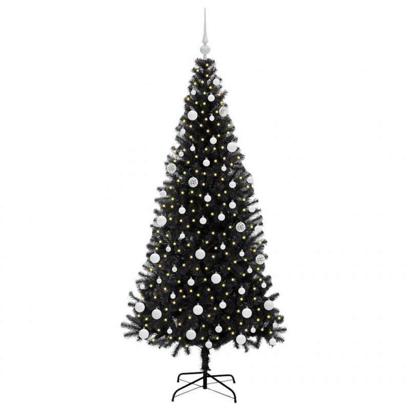Choinka z 300 diodami LED z podstawą Czarny 180 cm PVC