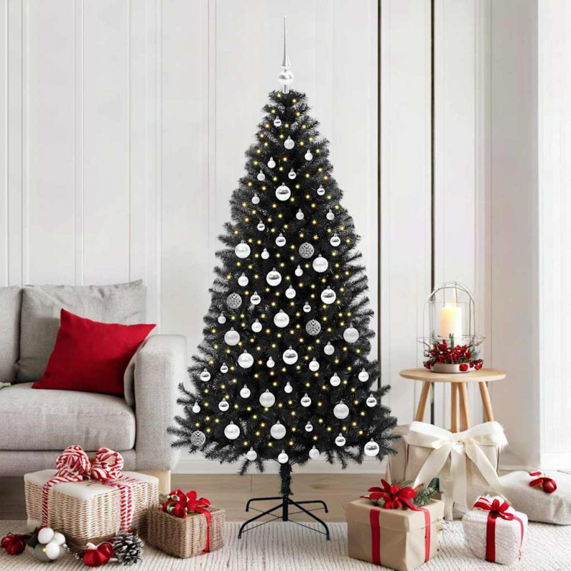 Choinka z 300 diodami LED z podstawą Czarny 180 cm PVC