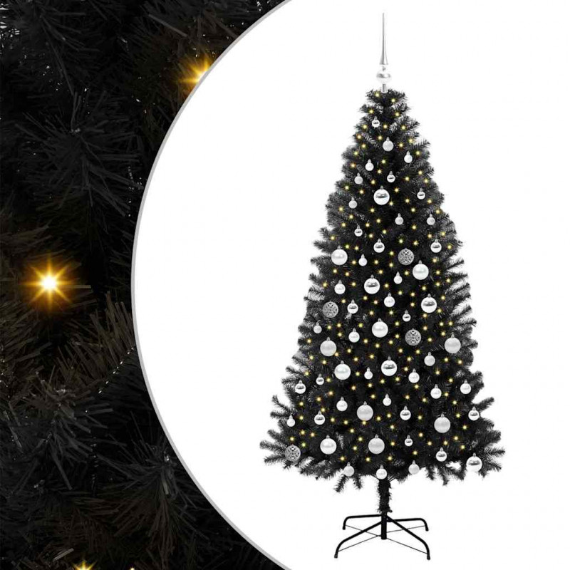 Choinka z 300 diodami LED z podstawą Czarny 180 cm PVC