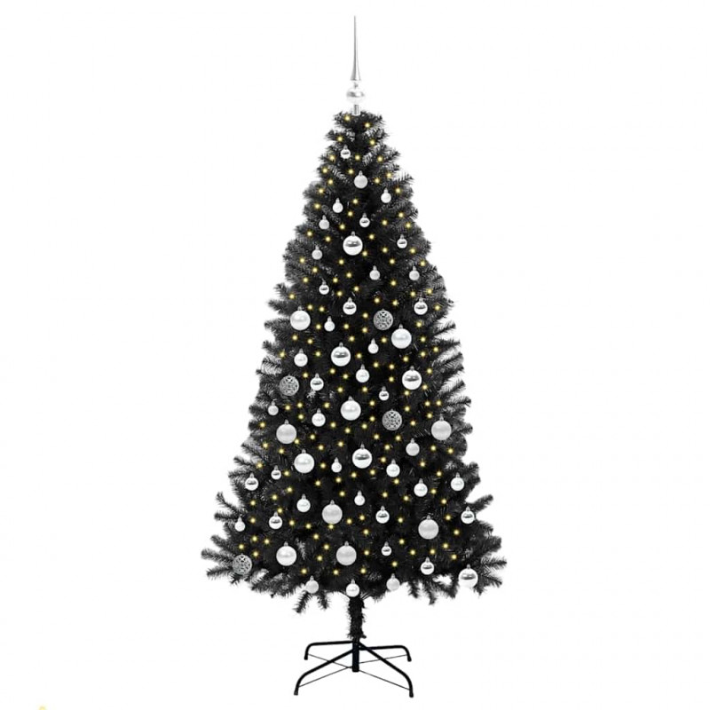 Choinka z 300 diodami LED z podstawą Czarny 180 cm PVC