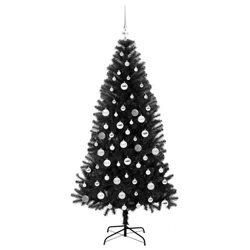 Choinka z 300 diodami LED z podstawą Czarny 180 cm PVC