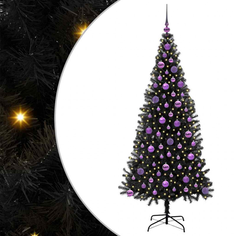 Choinka z 300 diodami LED z podstawą Czarny 180 cm PVC