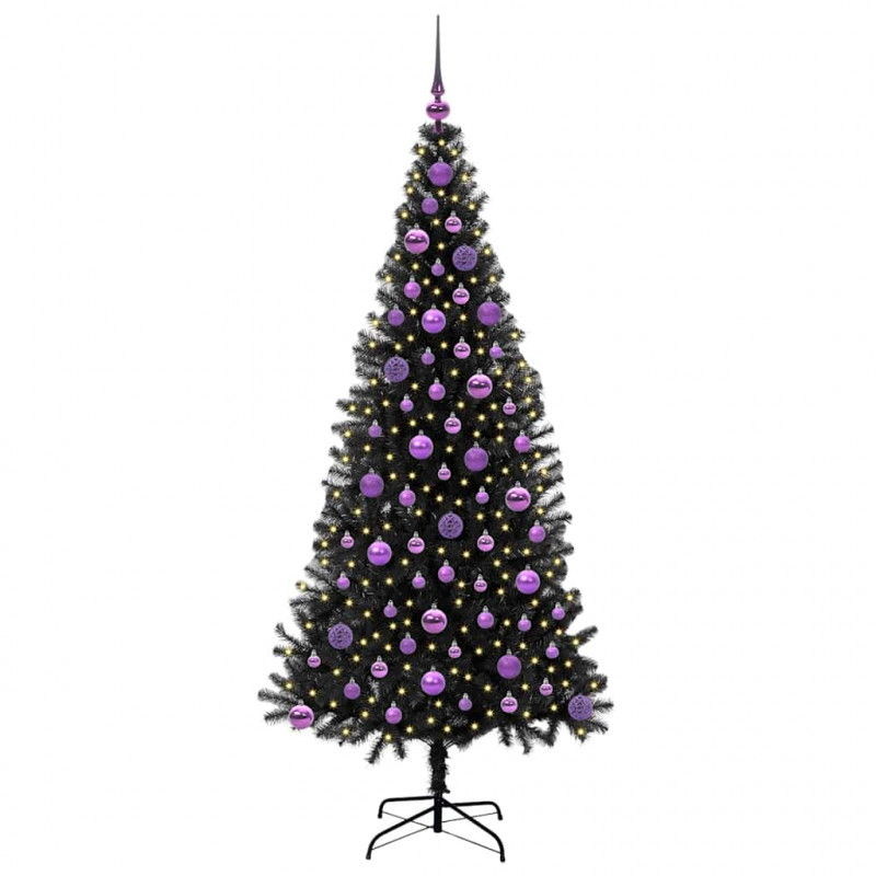 Choinka z 300 diodami LED z podstawą Czarny 180 cm PVC