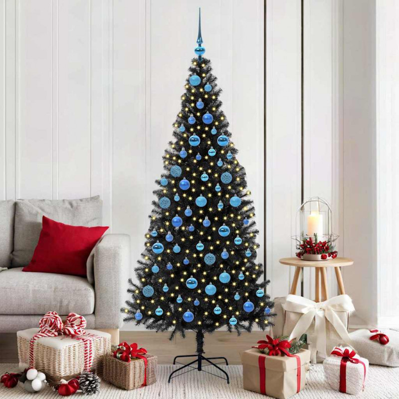 Choinka z 300 diodami LED z podstawą Czarny 180 cm PVC