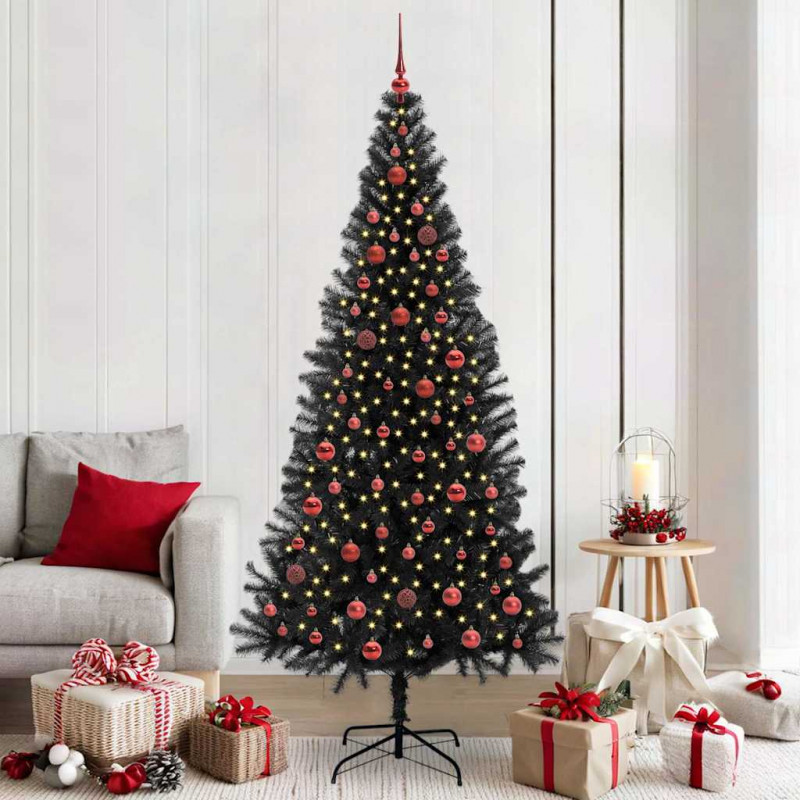 Choinka z 300 diodami LED z podstawą Czarny 210 cm PVC