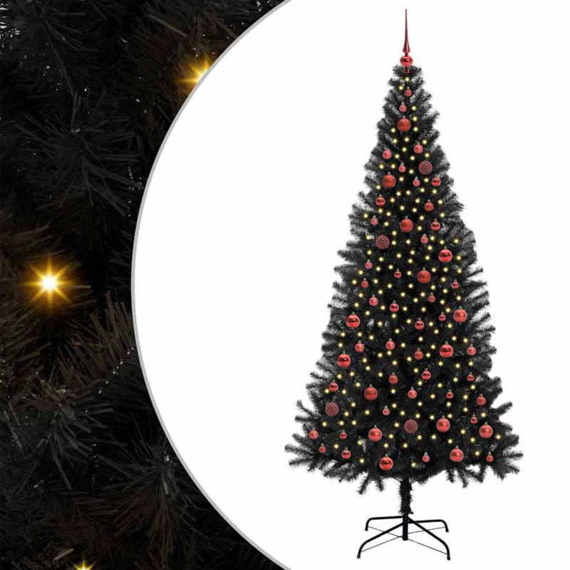 Choinka z 300 diodami LED z podstawą Czarny 210 cm PVC