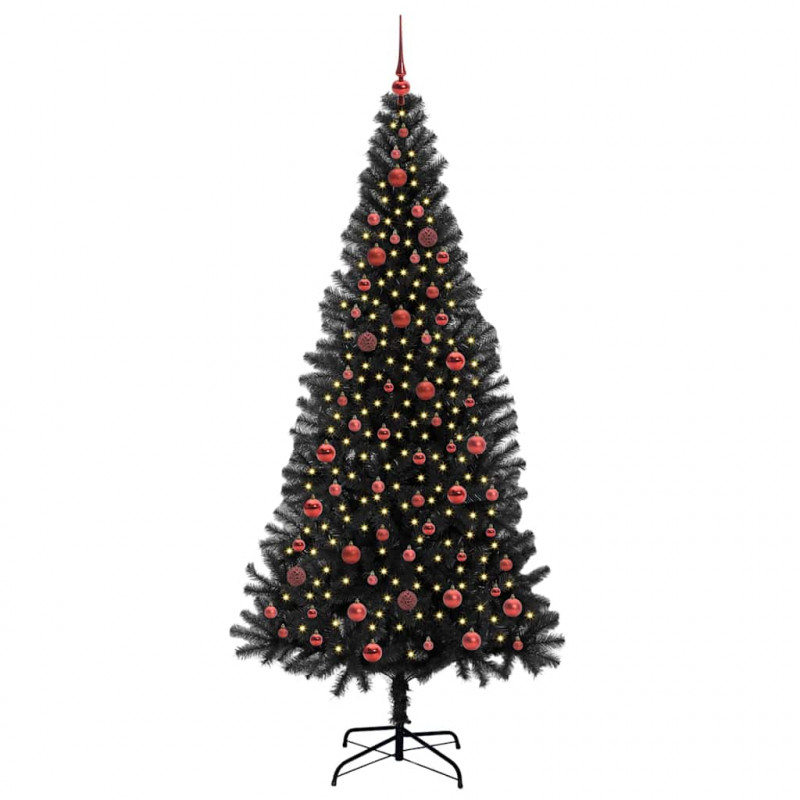 Choinka z 300 diodami LED z podstawą Czarny 210 cm PVC