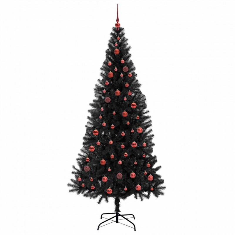Choinka z 300 diodami LED z podstawą Czarny 210 cm PVC