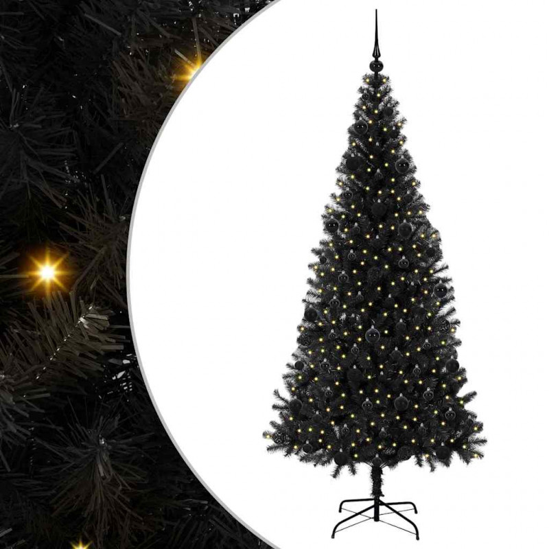 Choinka z 300 diodami LED z podstawą Czarny 210 cm PVC
