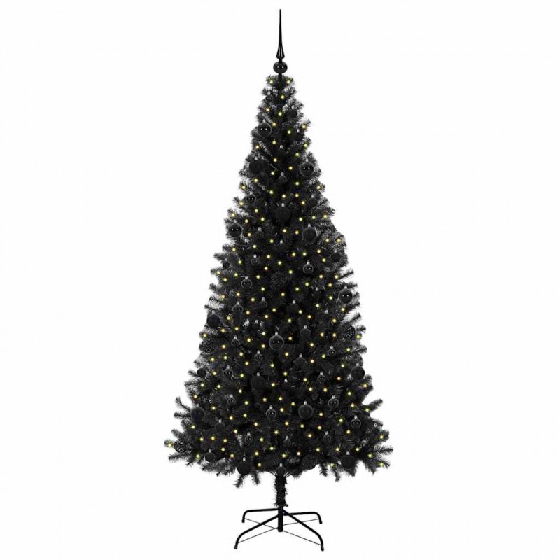 Choinka z 300 diodami LED z podstawą Czarny 210 cm PVC