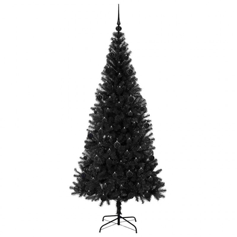 Choinka z 300 diodami LED z podstawą Czarny 210 cm PVC