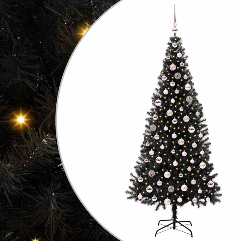 Choinka z 300 diodami LED z podstawą Czarny 210 cm PVC