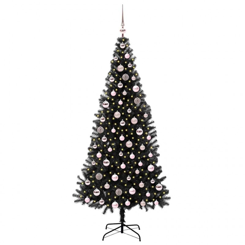 Choinka z 300 diodami LED z podstawą Czarny 210 cm PVC