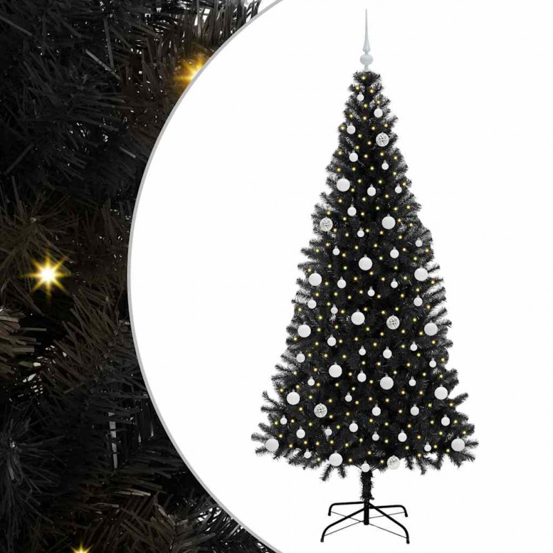 Choinka z 300 diodami LED z podstawą Czarny 210 cm PVC