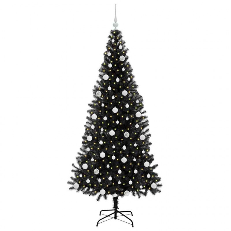 Choinka z 300 diodami LED z podstawą Czarny 210 cm PVC