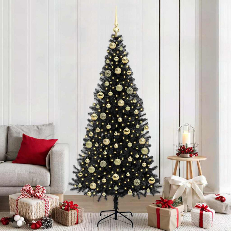Choinka z 300 diodami LED z podstawą Czarny 210 cm PVC