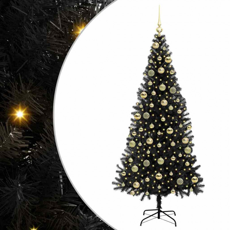Choinka z 300 diodami LED z podstawą Czarny 210 cm PVC