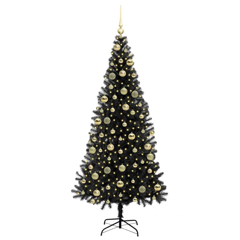 Choinka z 300 diodami LED z podstawą Czarny 210 cm PVC