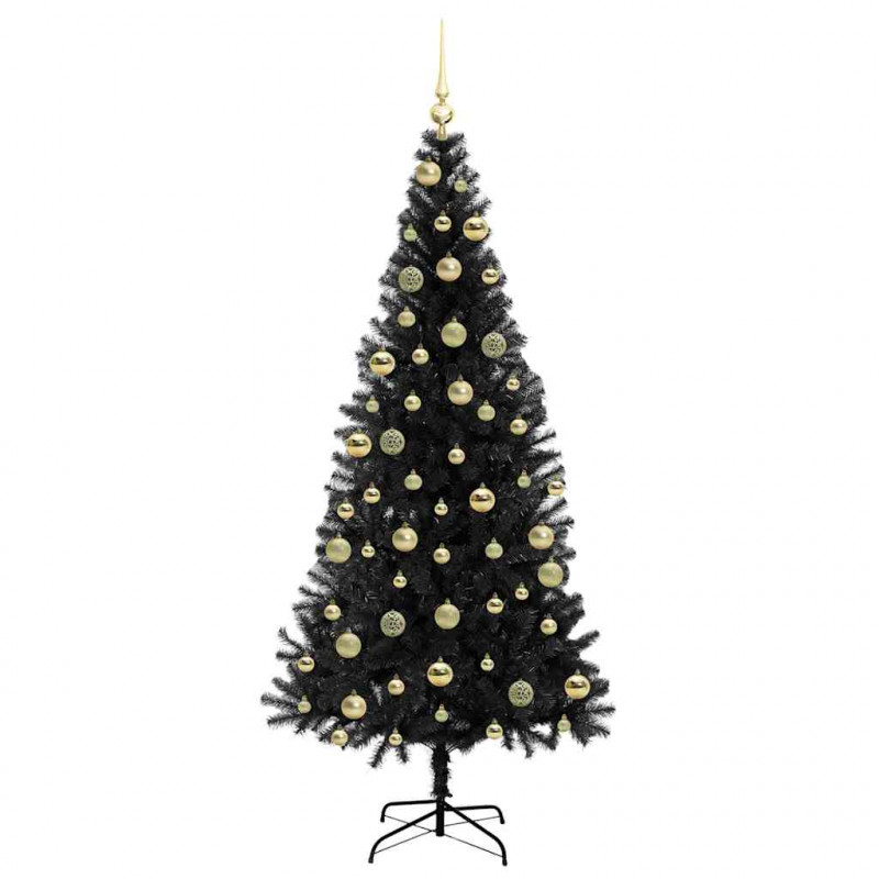 Choinka z 300 diodami LED z podstawą Czarny 210 cm PVC