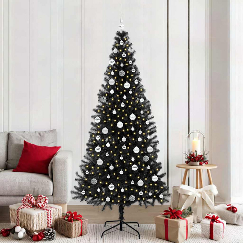Choinka z 300 diodami LED z podstawą Czarny 210 cm PVC