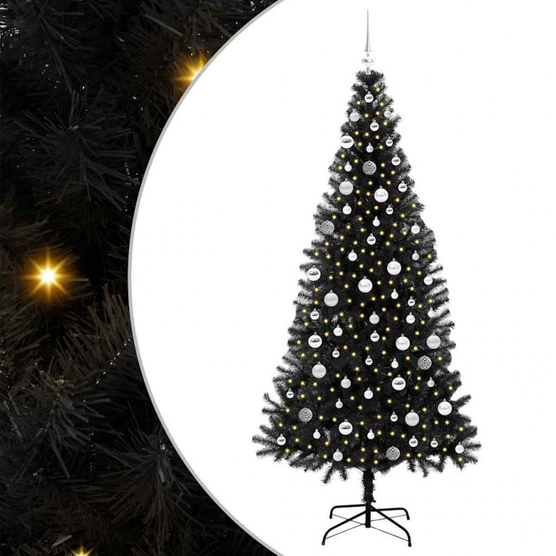 Choinka z 300 diodami LED z podstawą Czarny 210 cm PVC