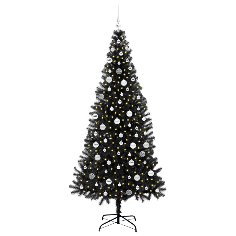 Choinka z 300 diodami LED z podstawą Czarny 210 cm PVC