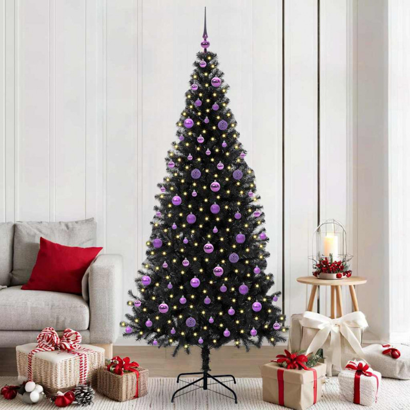 Choinka z 300 diodami LED z podstawą Czarny 210 cm PVC