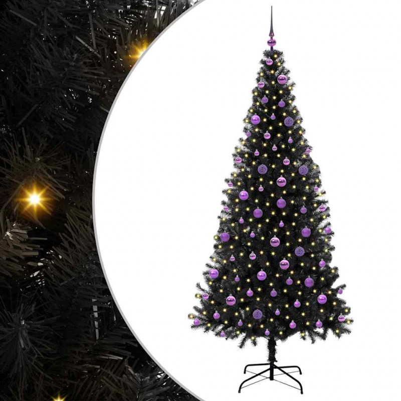 Choinka z 300 diodami LED z podstawą Czarny 210 cm PVC