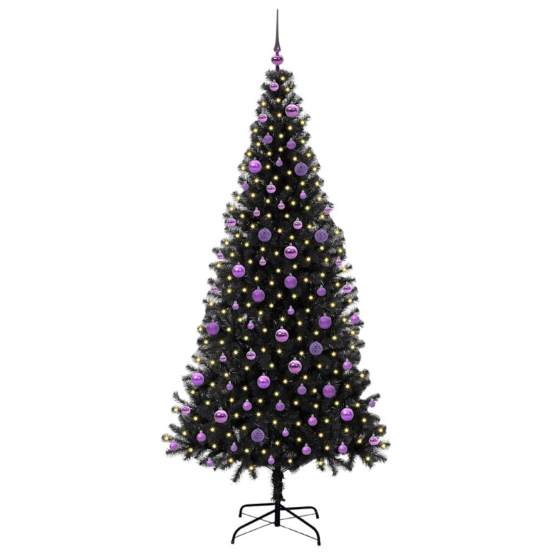 Choinka z 300 diodami LED z podstawą Czarny 210 cm PVC