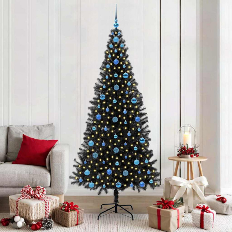 Choinka z 300 diodami LED z podstawą Czarny 210 cm PVC