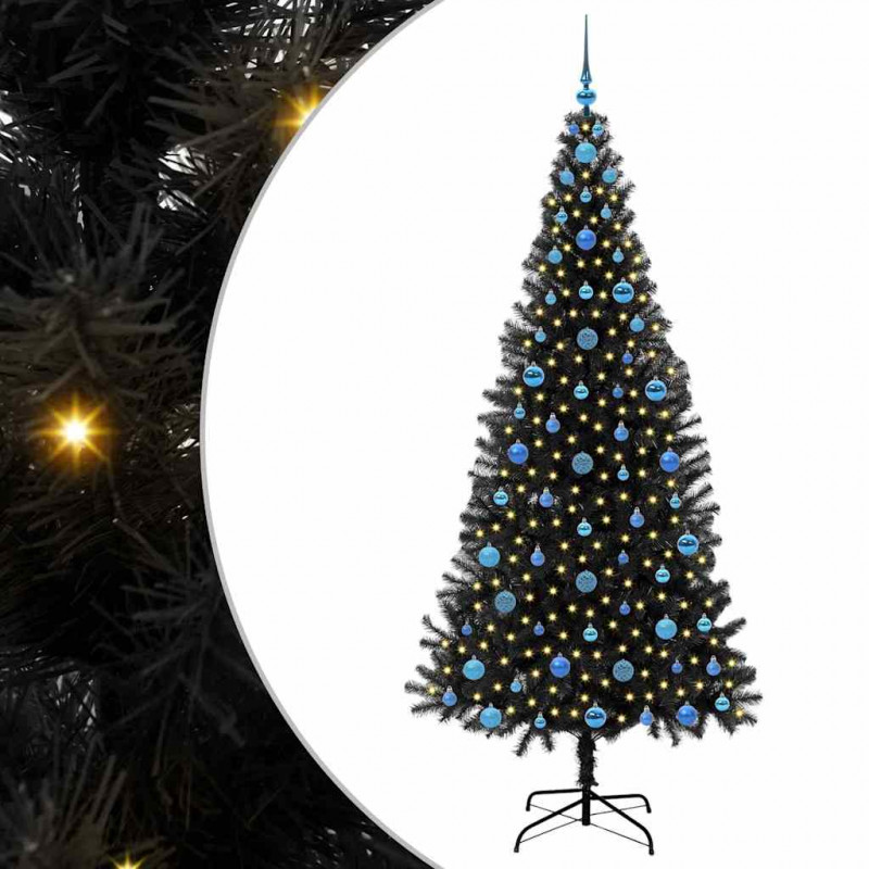 Choinka z 300 diodami LED z podstawą Czarny 210 cm PVC