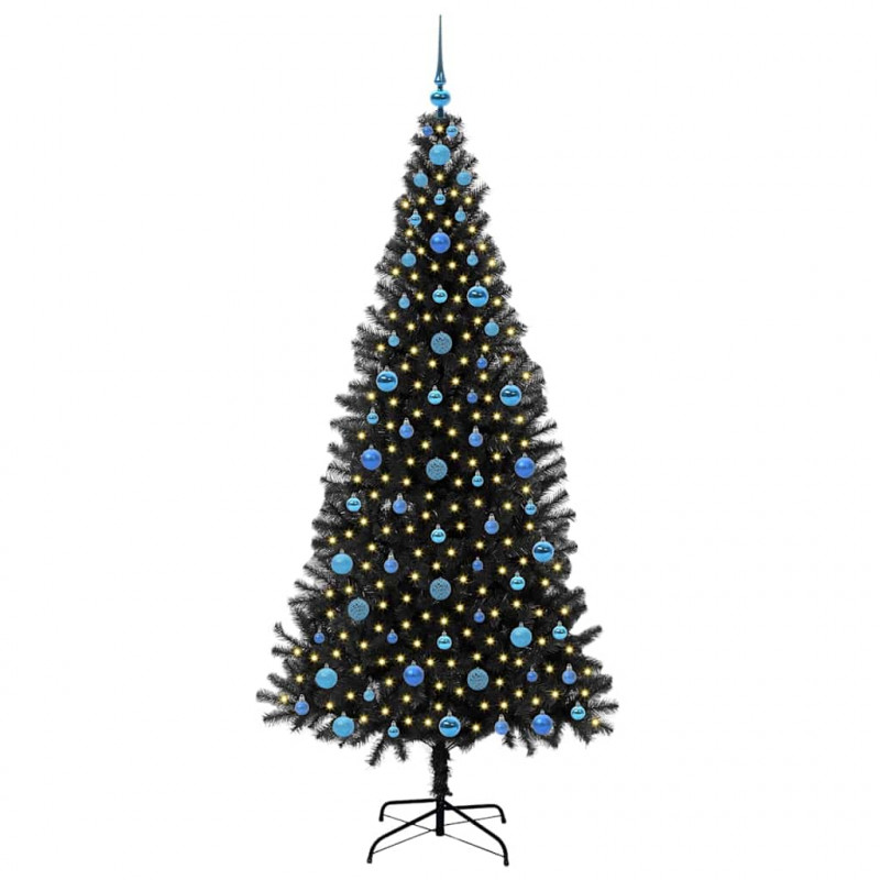 Choinka z 300 diodami LED z podstawą Czarny 210 cm PVC