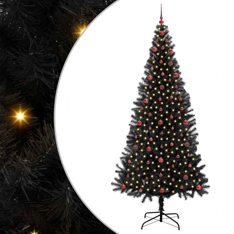 Choinka z 300 diodami LED z podstawą Czarny 240 cm PVC