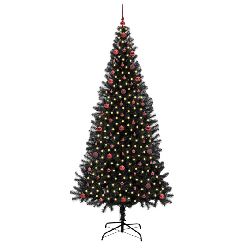 Choinka z 300 diodami LED z podstawą Czarny 240 cm PVC