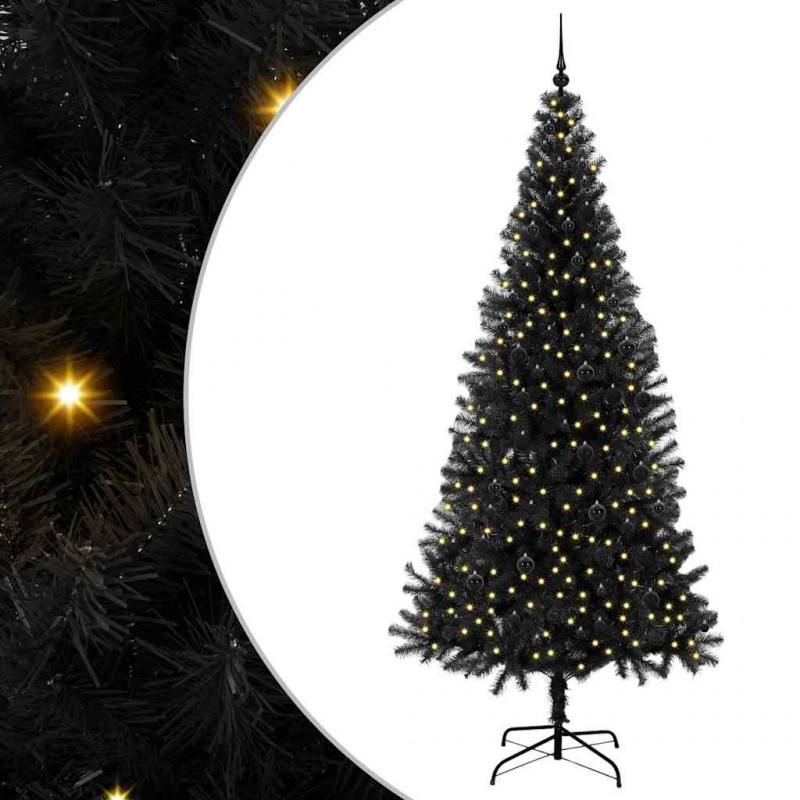 Choinka z 300 diodami LED z podstawą Czarny 240 cm PVC