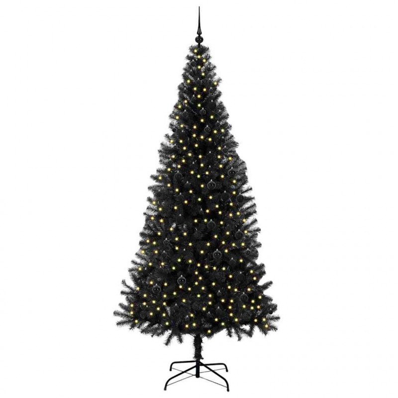 Choinka z 300 diodami LED z podstawą Czarny 240 cm PVC