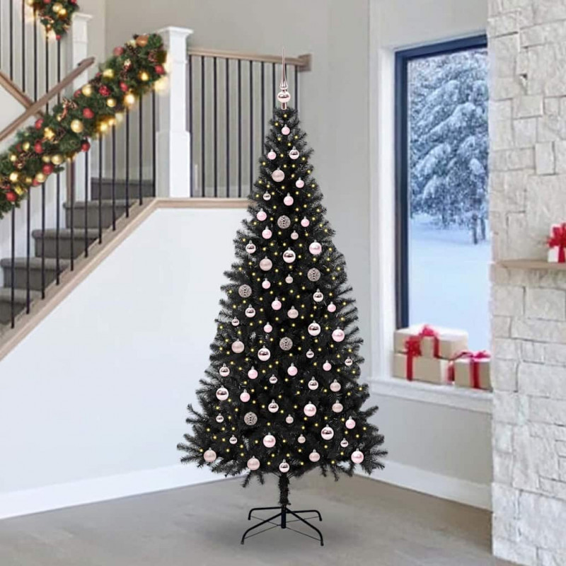 Choinka z 300 diodami LED z podstawą Czarny 240 cm PVC