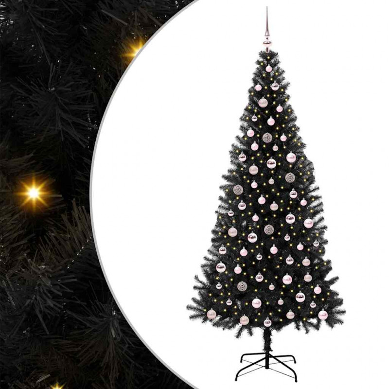Choinka z 300 diodami LED z podstawą Czarny 240 cm PVC