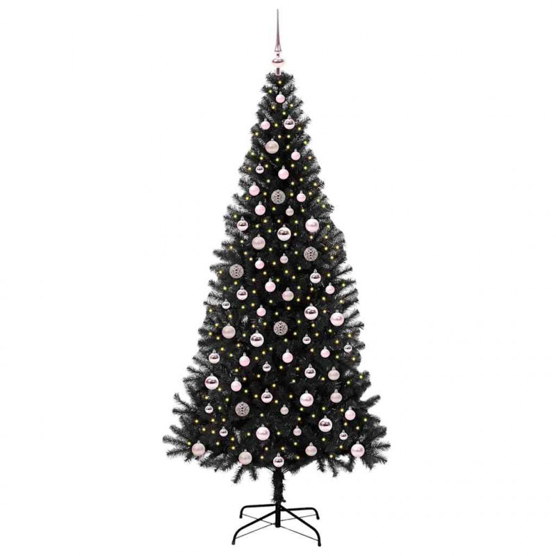 Choinka z 300 diodami LED z podstawą Czarny 240 cm PVC