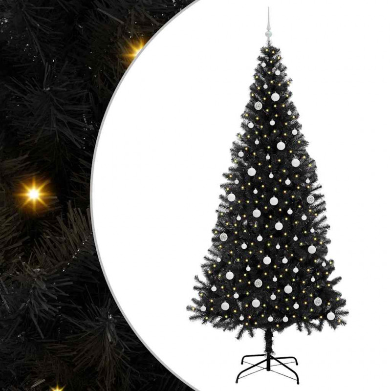 Choinka z 300 diodami LED z podstawą Czarny 240 cm PVC