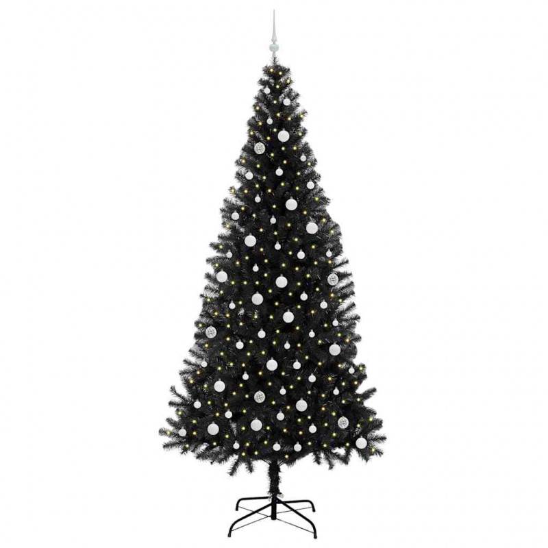 Choinka z 300 diodami LED z podstawą Czarny 240 cm PVC