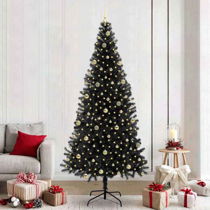 Choinka z 300 diodami LED z podstawą Czarny 240 cm PVC